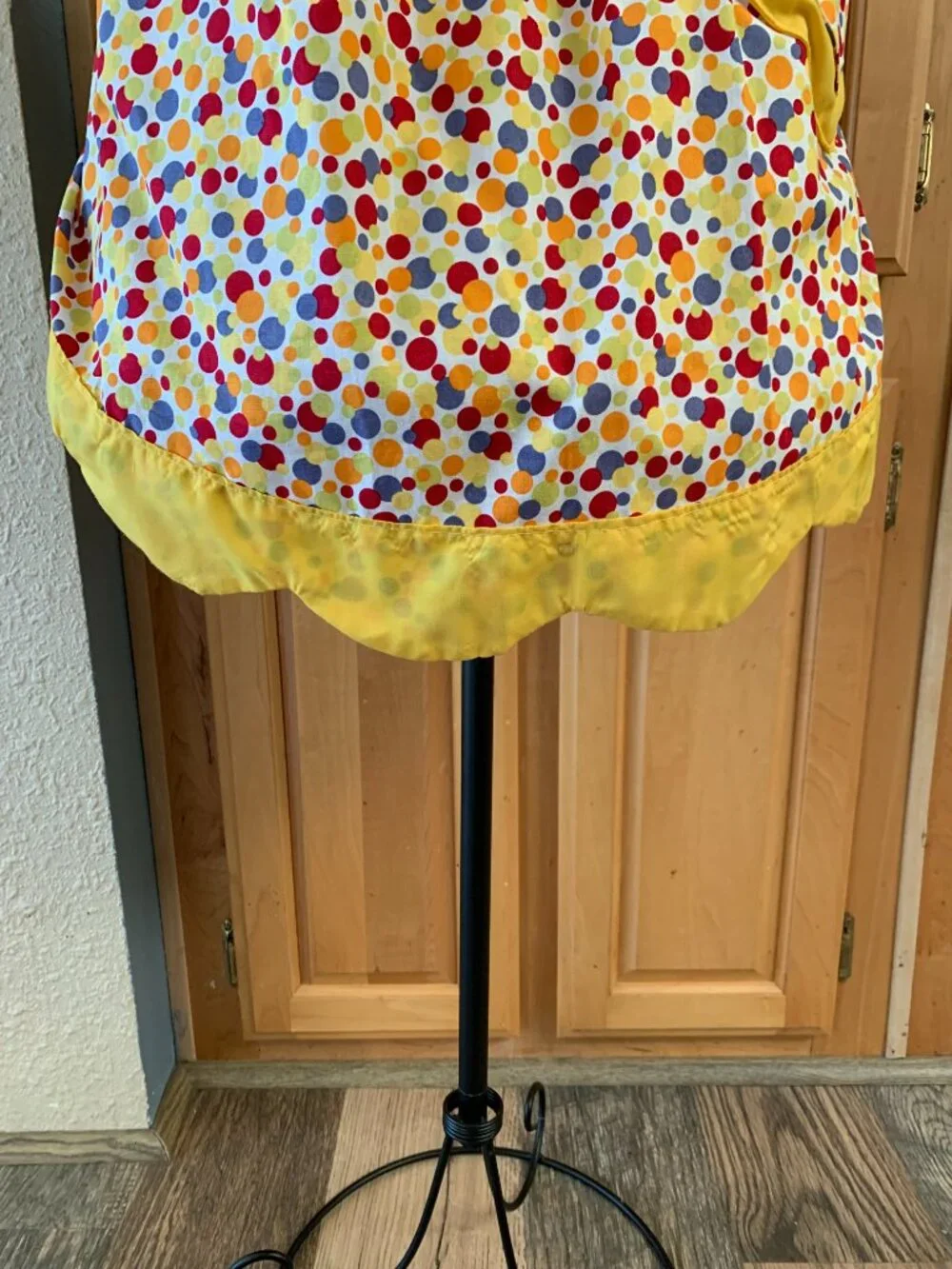 Handmade Polka Dot Waist Apron with Yellow Trim and Heart Shaped Pocket